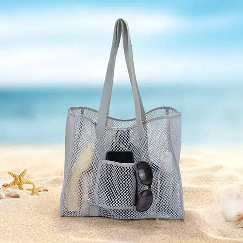 2022 Popular Summer External Zippered Pocket Mesh Big Beach Bag Tote